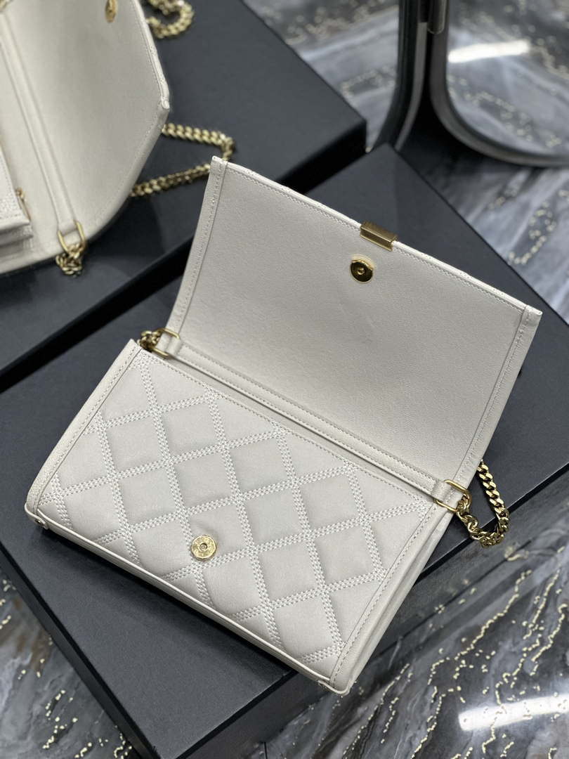 YSL 585031 Saint Laurent Becky Chain Shoulder Bag Leather White