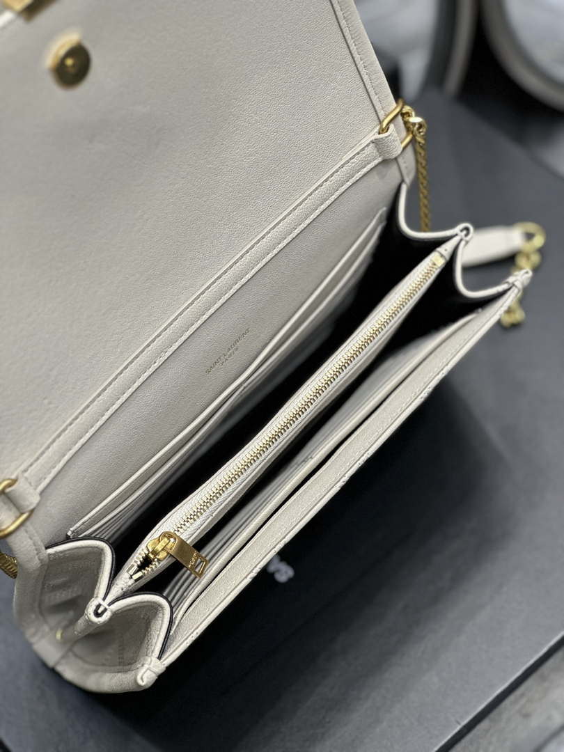 YSL 585031 Saint Laurent Becky Chain Shoulder Bag Leather White - Default Title - View 9