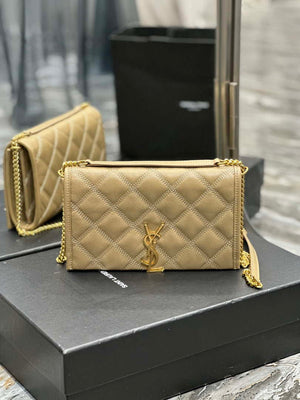 YSL 585031 Saint Laurent Becky Chain Shoulder Bag Leather Apricot - Default Title - View 1