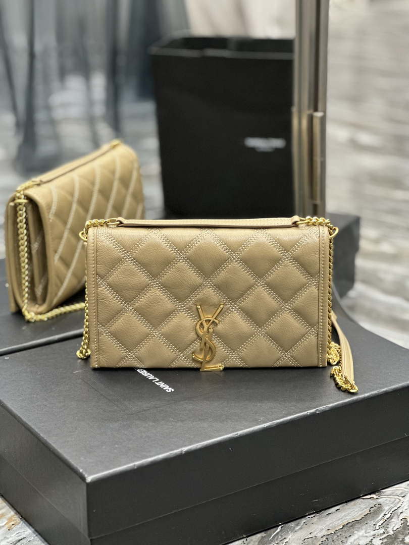 YSL 585031 Saint Laurent Becky Chain Shoulder Bag Leather Apricot - Default Title - View 1