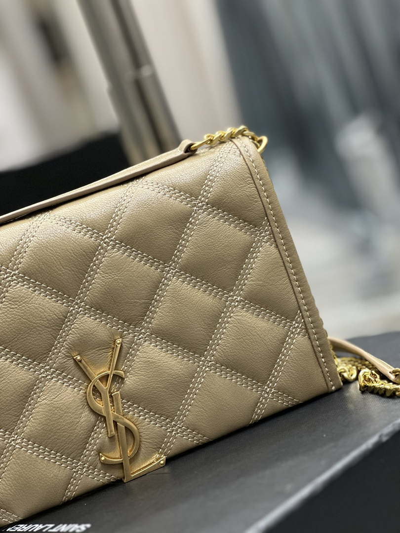 YSL 585031 Saint Laurent Becky Chain Shoulder Bag Leather Apricot