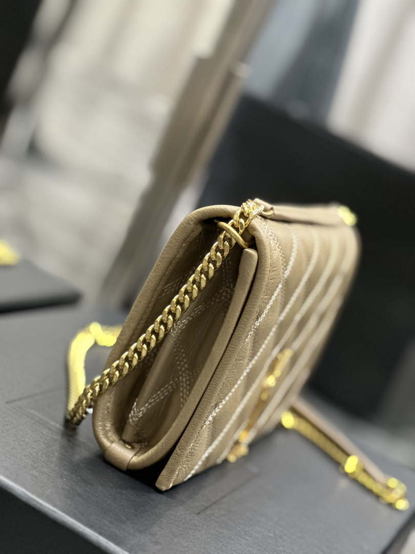 YSL 585031 Saint Laurent Becky Chain Shoulder Bag Leather Apricot - Default Title - View 4