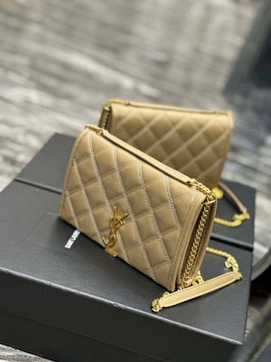 YSL 585031 Saint Laurent Becky Chain Shoulder Bag Leather Apricot - Default Title - View 5