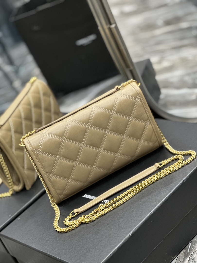 YSL 585031 Saint Laurent Becky Chain Shoulder Bag Leather Apricot - Default Title - View 6