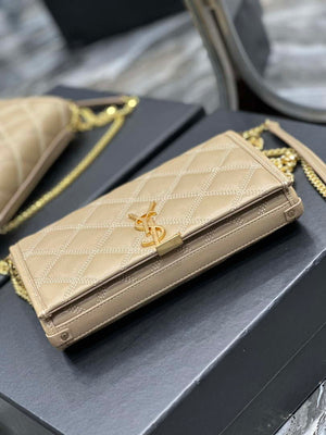 YSL 585031 Saint Laurent Becky Chain Shoulder Bag Leather Apricot - Default Title - View 7