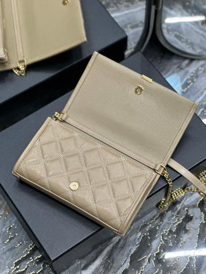 YSL 585031 Saint Laurent Becky Chain Shoulder Bag Leather Apricot - Default Title - View 8