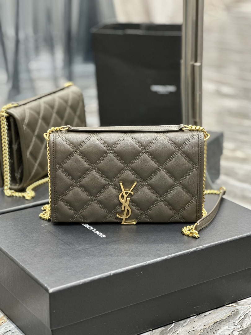 YSL 585031 Saint Laurent Becky Chain Shoulder Bag Leather Gray - Default Title - View 1