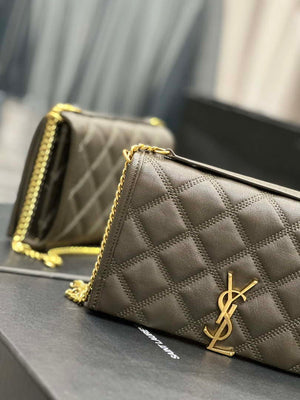 YSL 585031 Saint Laurent Becky Chain Shoulder Bag Leather Gray - Default Title - View 3