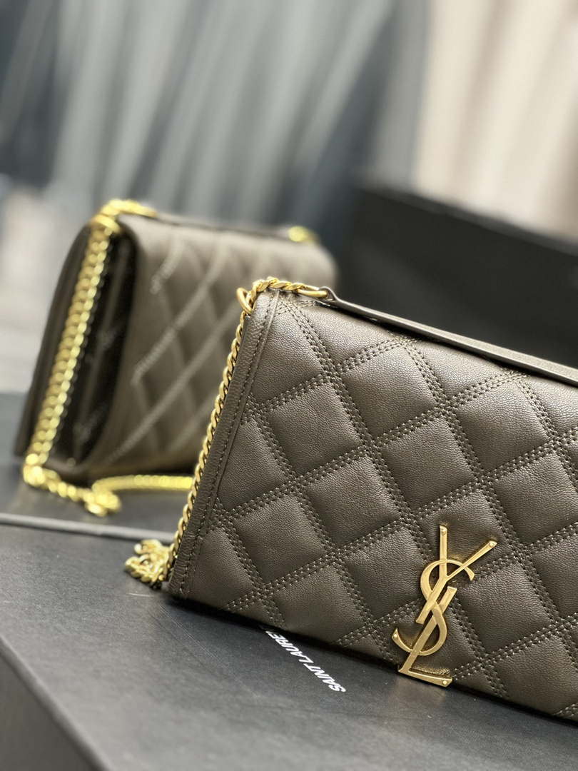 YSL 585031 Saint Laurent Becky Chain Shoulder Bag Leather Gray - Default Title - View 3