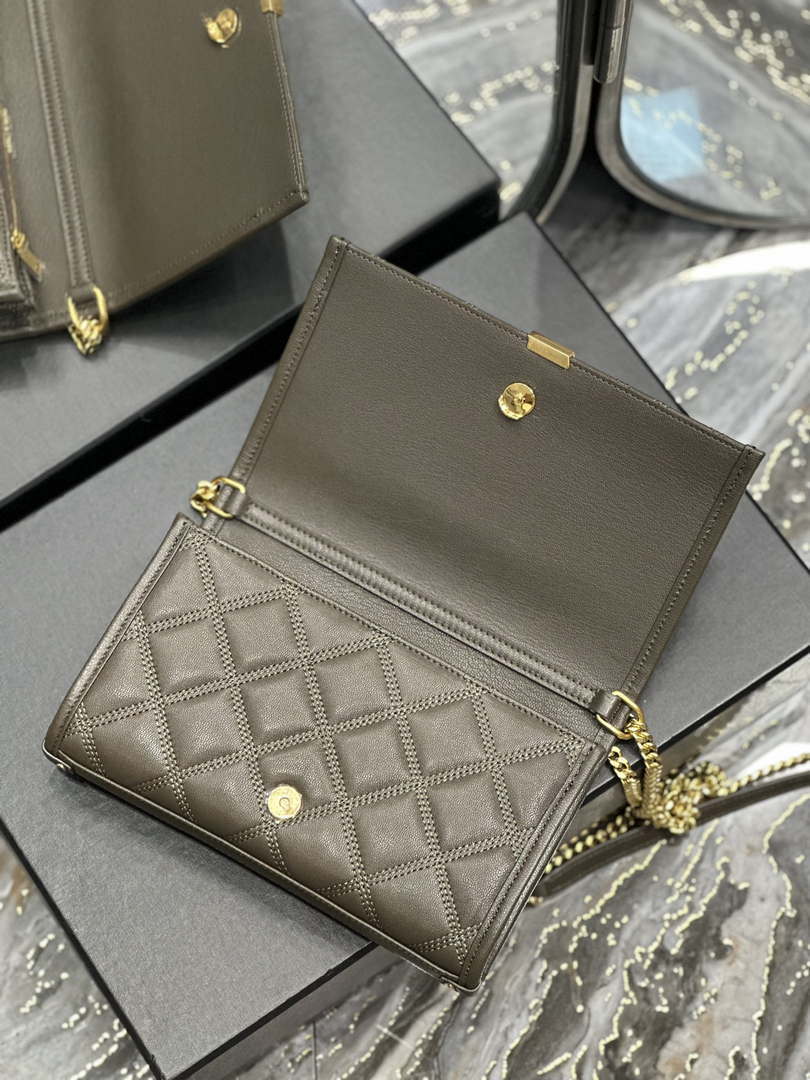 YSL 585031 Saint Laurent Becky Chain Shoulder Bag Leather Gray