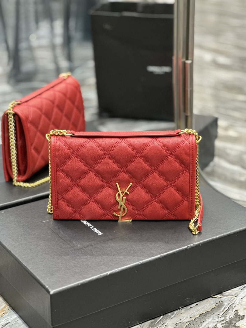 YSL 585031 Saint Laurent Becky Chain Shoulder Bag Leather Red - Default Title - View 1