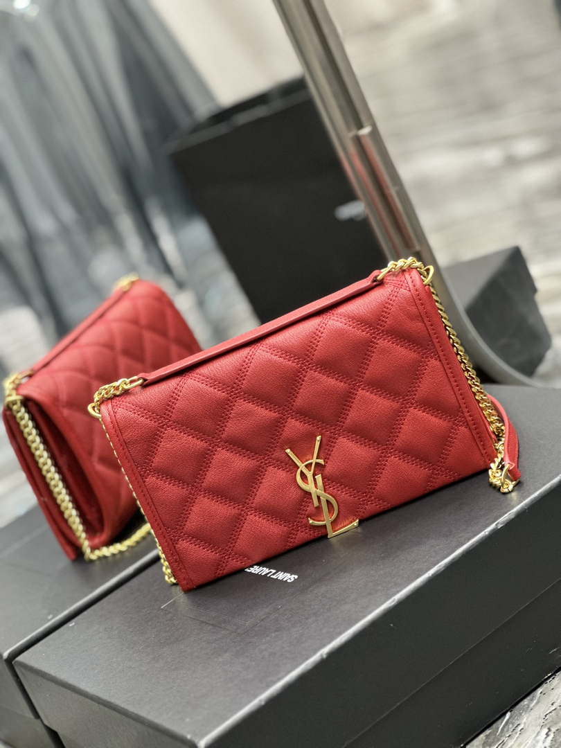 YSL 585031 Saint Laurent Becky Chain Shoulder Bag Leather Red - Default Title - View 2