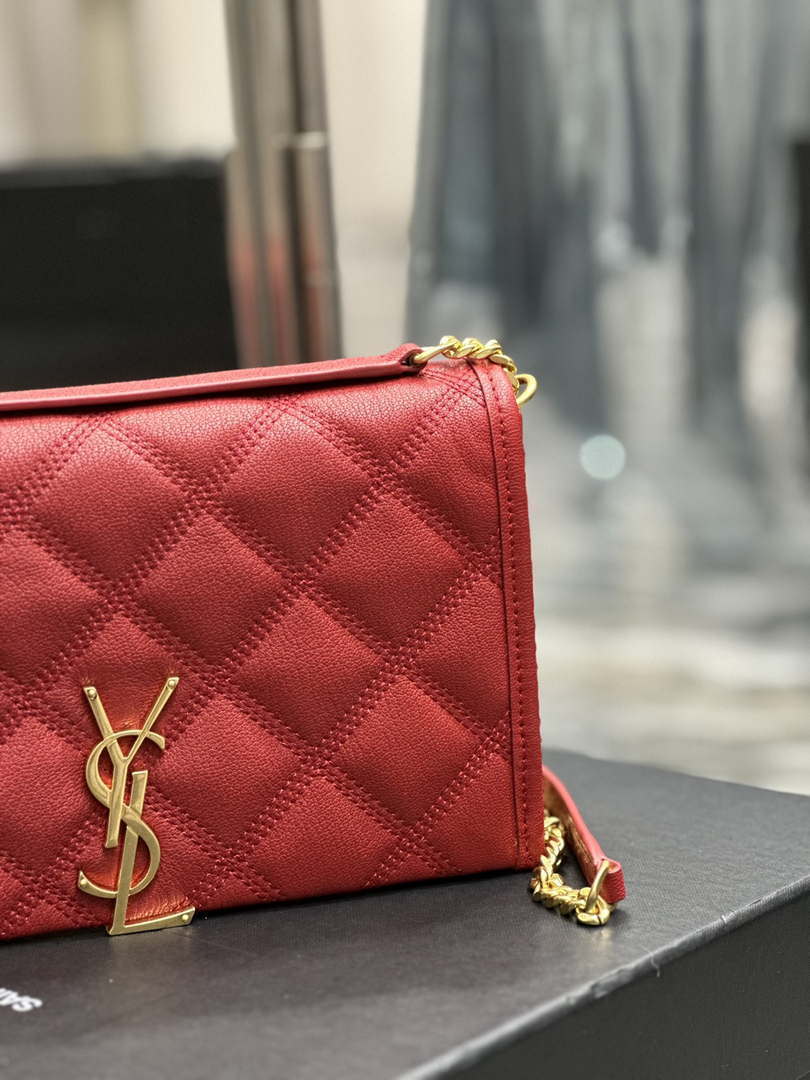 YSL 585031 Saint Laurent Becky Chain Shoulder Bag Leather Red - Default Title - View 3