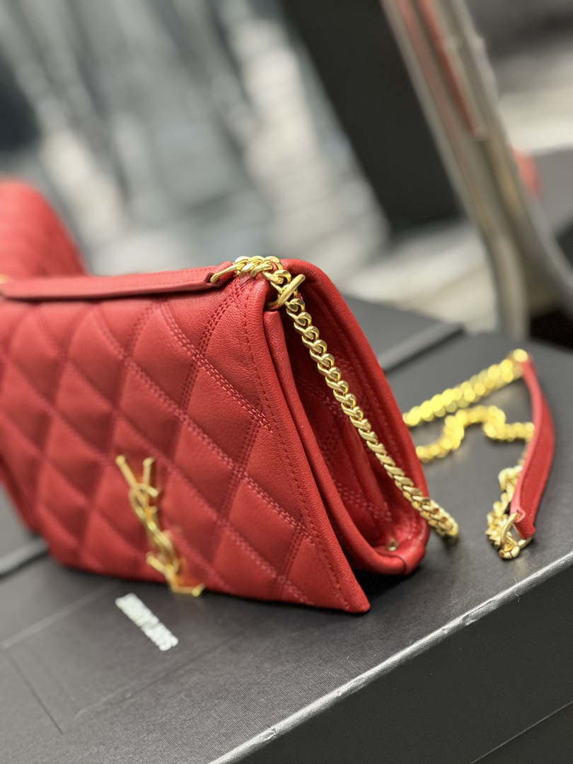 YSL 585031 Saint Laurent Becky Chain Shoulder Bag Leather Red
