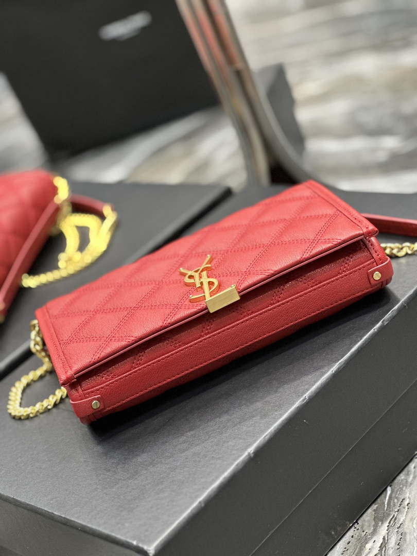 YSL 585031 Saint Laurent Becky Chain Shoulder Bag Leather Red - Default Title - View 7