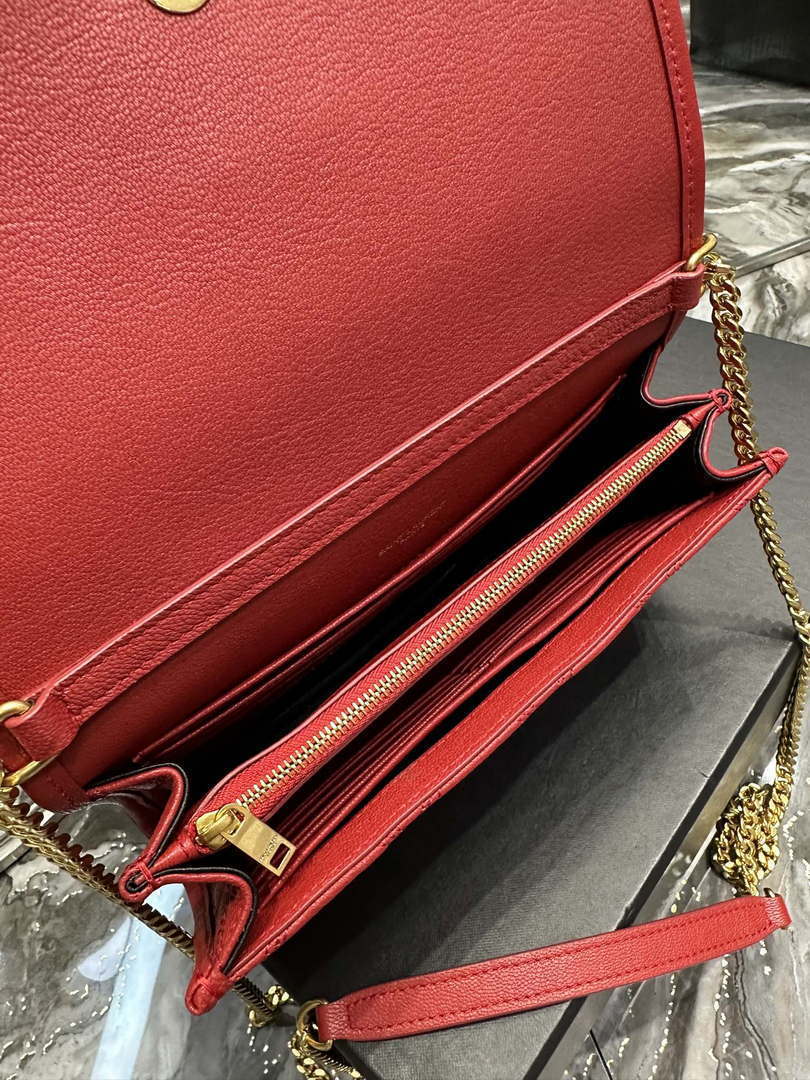 YSL 585031 Saint Laurent Becky Chain Shoulder Bag Leather Red - Default Title - View 9