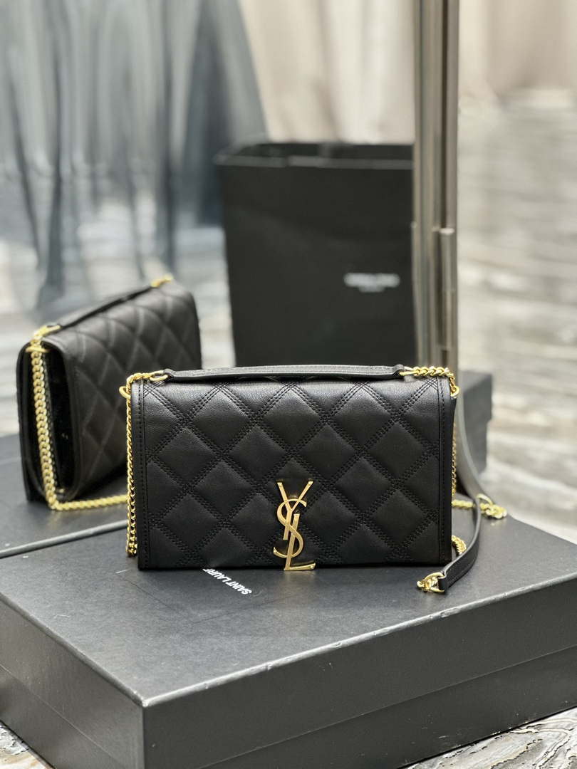 YSL 585031 Saint Laurent Becky Chain Shoulder Bag Leather Black - Default Title - View 1