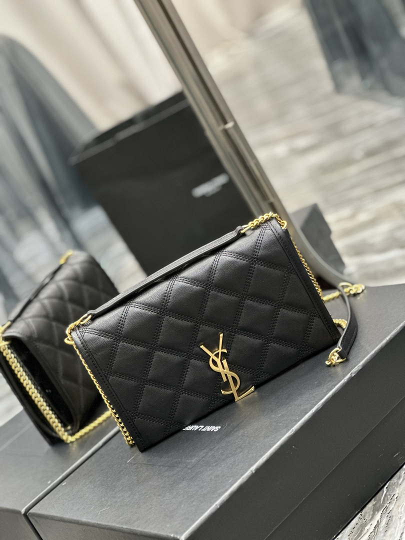 YSL 585031 Saint Laurent Becky Chain Shoulder Bag Leather Black
