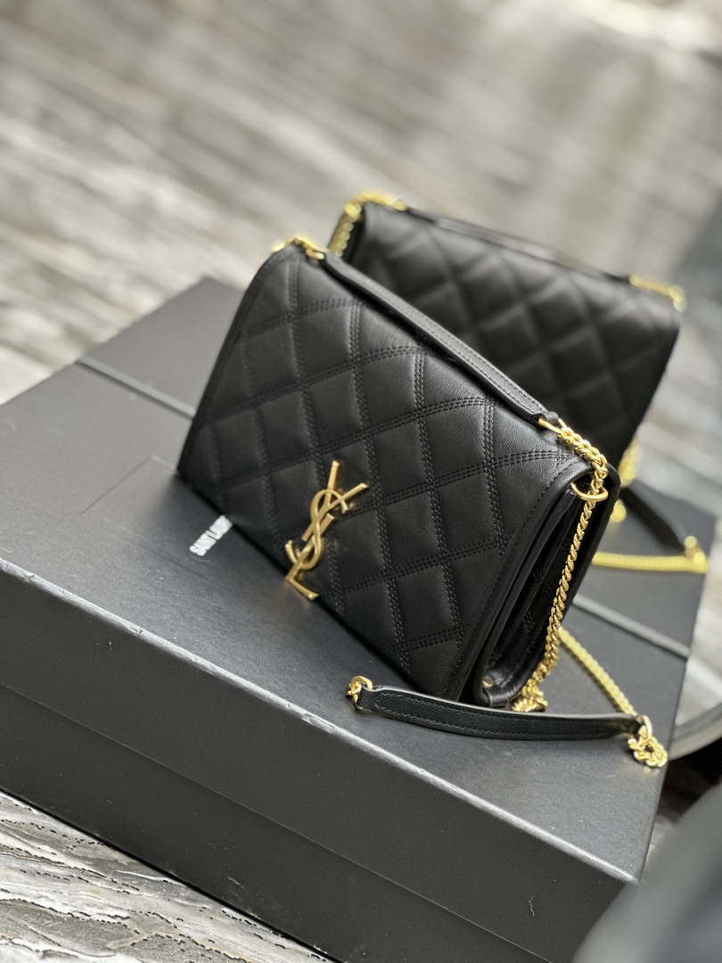 YSL 585031 Saint Laurent Becky Chain Shoulder Bag Leather Black