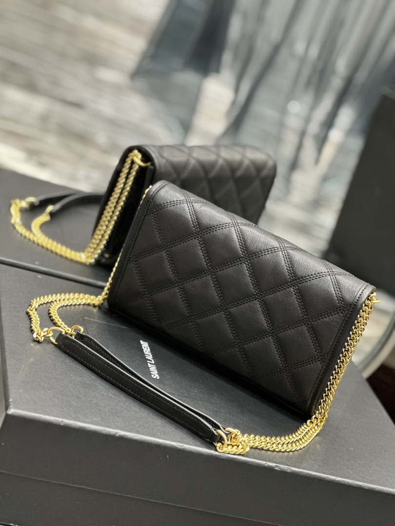 YSL 585031 Saint Laurent Becky Chain Shoulder Bag Leather Black - Default Title - View 6