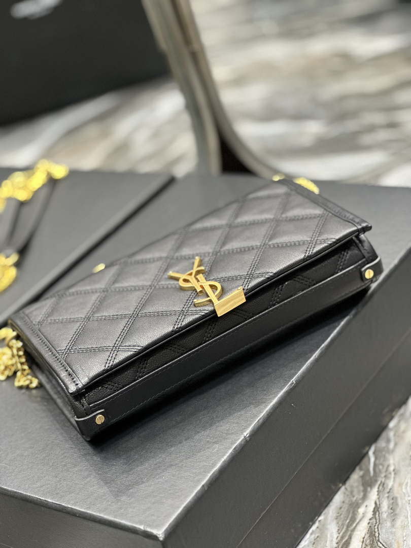 YSL 585031 Saint Laurent Becky Chain Shoulder Bag Leather Black - Default Title - View 7