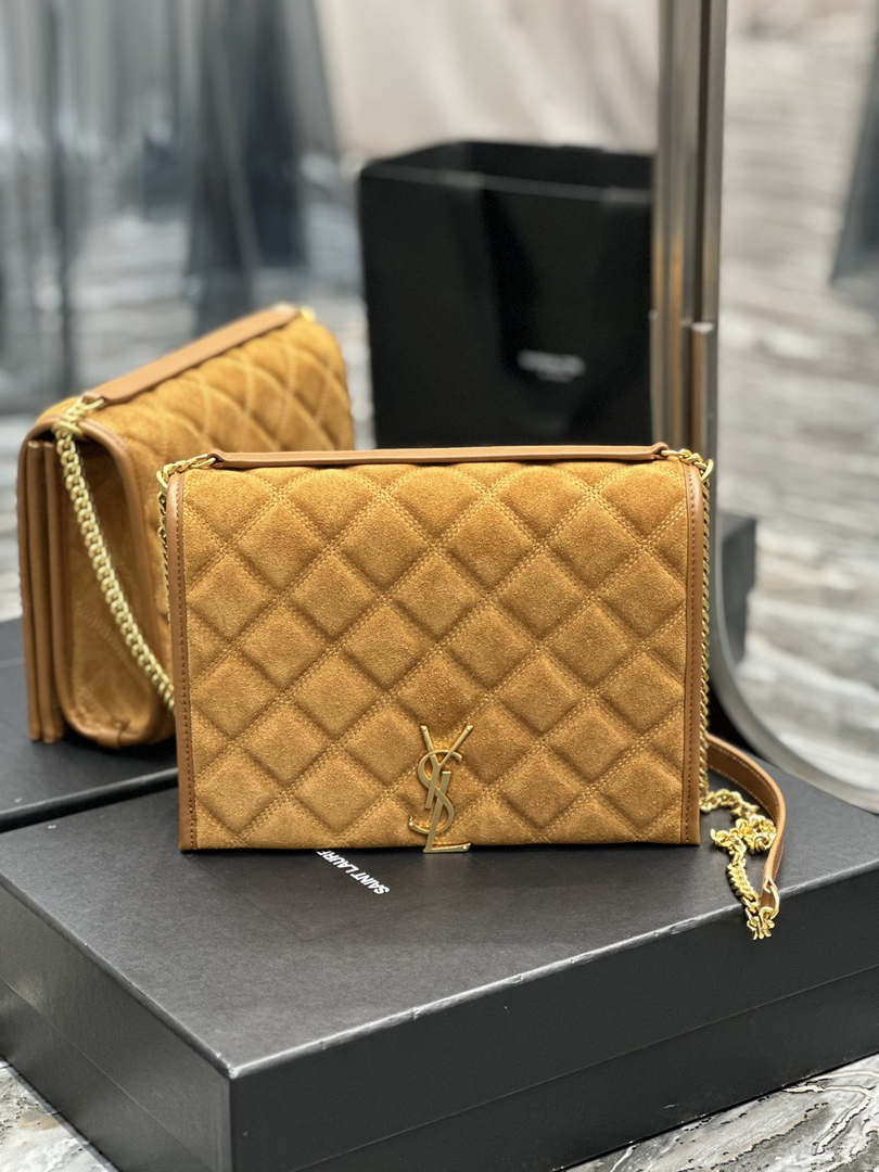 YSL 629246 Saint Laurent Becky Chain Shoulder Bag 25cm Suede Leather Tan - Default Title - View 1