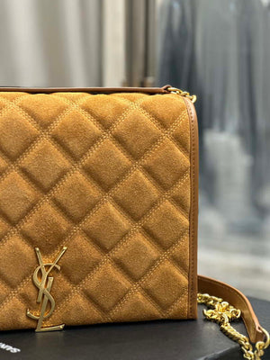 YSL 629246 Saint Laurent Becky Chain Shoulder Bag 25cm Suede Leather Tan - Default Title - View 4