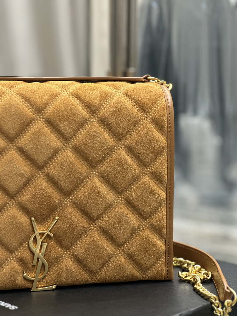 YSL 629246 Saint Laurent Becky Chain Shoulder Bag 25cm Suede Leather Tan