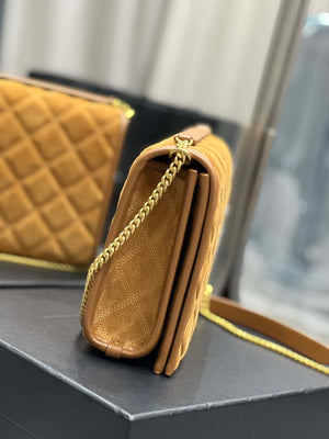 YSL 629246 Saint Laurent Becky Chain Shoulder Bag 25cm Suede Leather Tan - Default Title - View 5