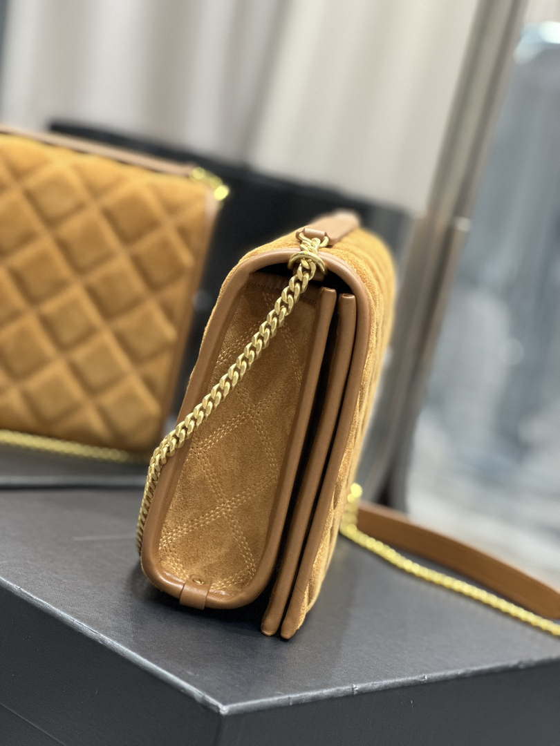YSL 629246 Saint Laurent Becky Chain Shoulder Bag 25cm Suede Leather Tan - Default Title - View 5