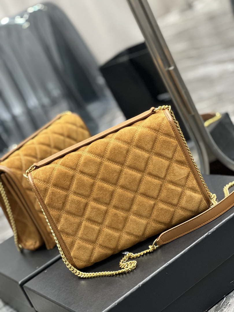 YSL 629246 Saint Laurent Becky Chain Shoulder Bag 25cm Suede Leather Tan