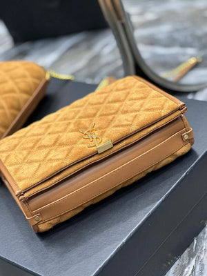 YSL 629246 Saint Laurent Becky Chain Shoulder Bag 25cm Suede Leather Tan - Default Title - View 7