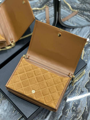 YSL 629246 Saint Laurent Becky Chain Shoulder Bag 25cm Suede Leather Tan - Default Title - View 8