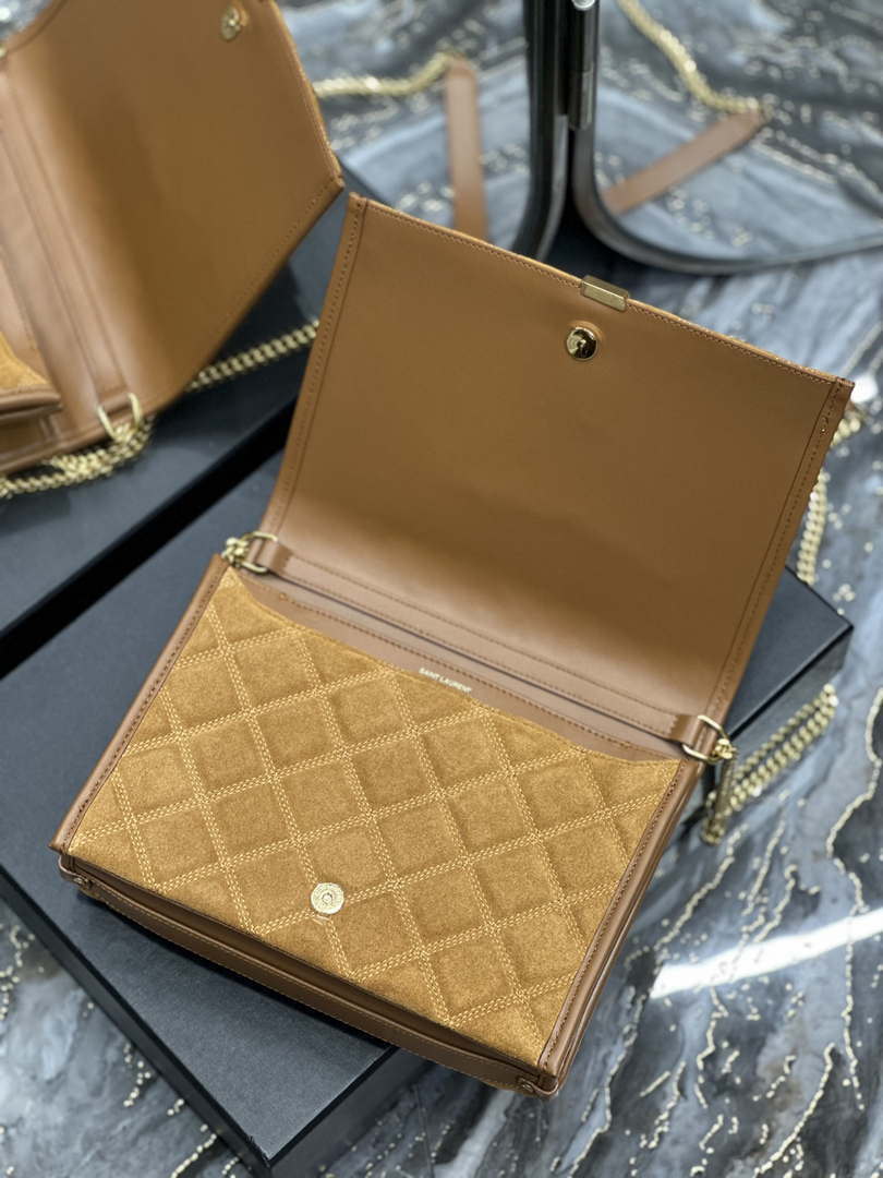 YSL 629246 Saint Laurent Becky Chain Shoulder Bag 25cm Suede Leather Tan - Default Title - View 8