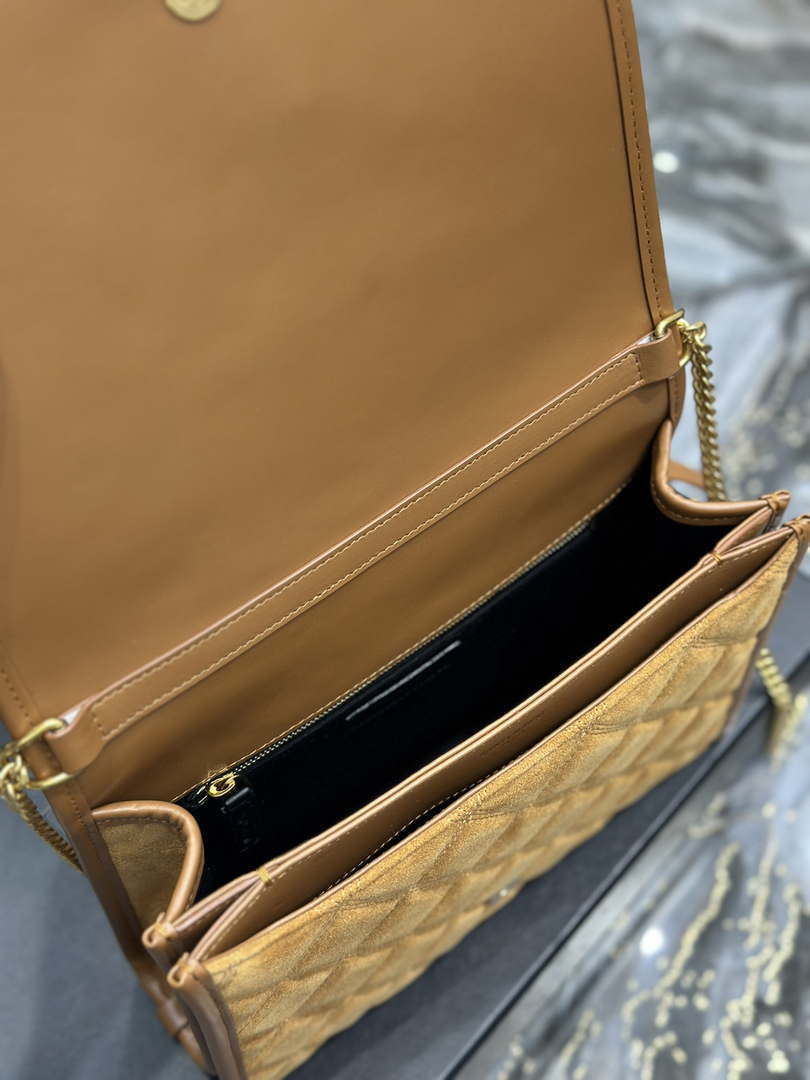 YSL 629246 Saint Laurent Becky Chain Shoulder Bag 25cm Suede Leather Tan - Default Title - View 9