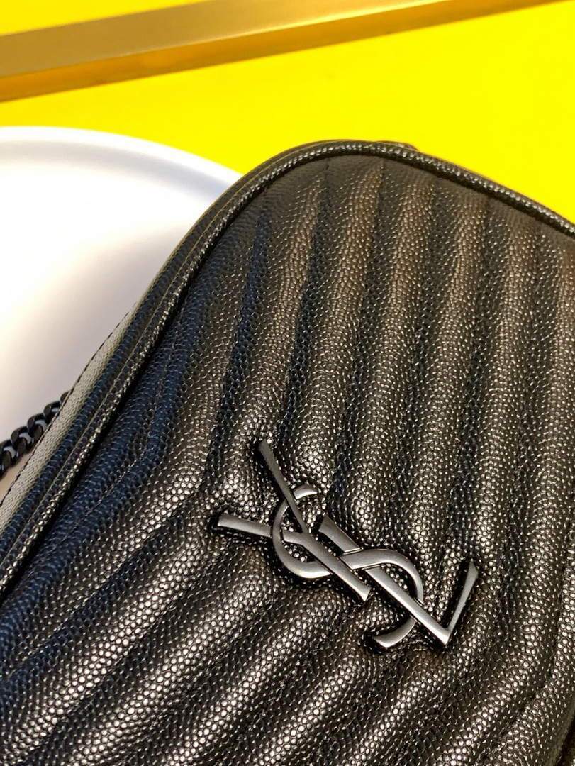 YSL 585040 Lou Mini Camera Bag in Black Matelasse Leather Black