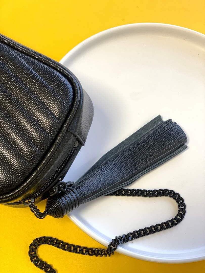 YSL 585040 Lou Mini Camera Bag in Black Matelasse Leather Black