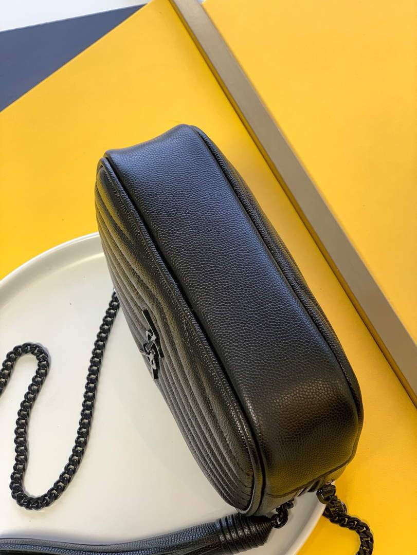 YSL 585040 Lou Mini Camera Bag in Black Matelasse Leather Black