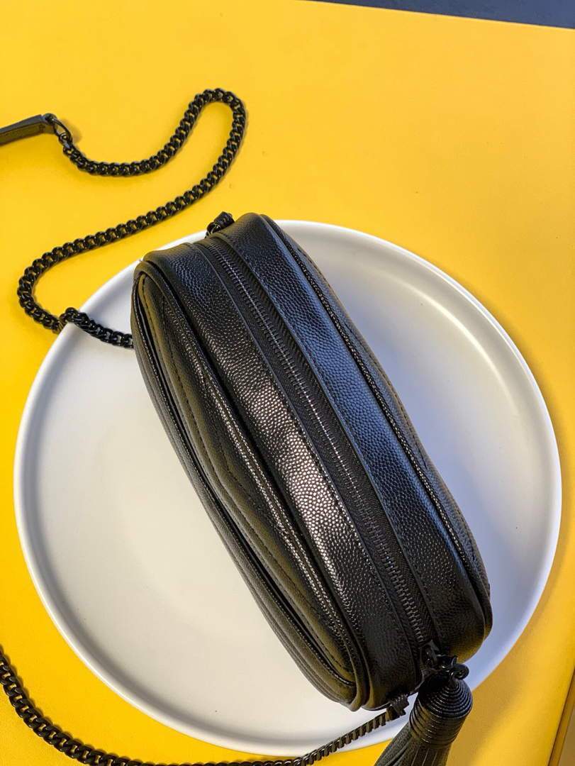 YSL 585040 Lou Mini Camera Bag in Black Matelasse Leather Black