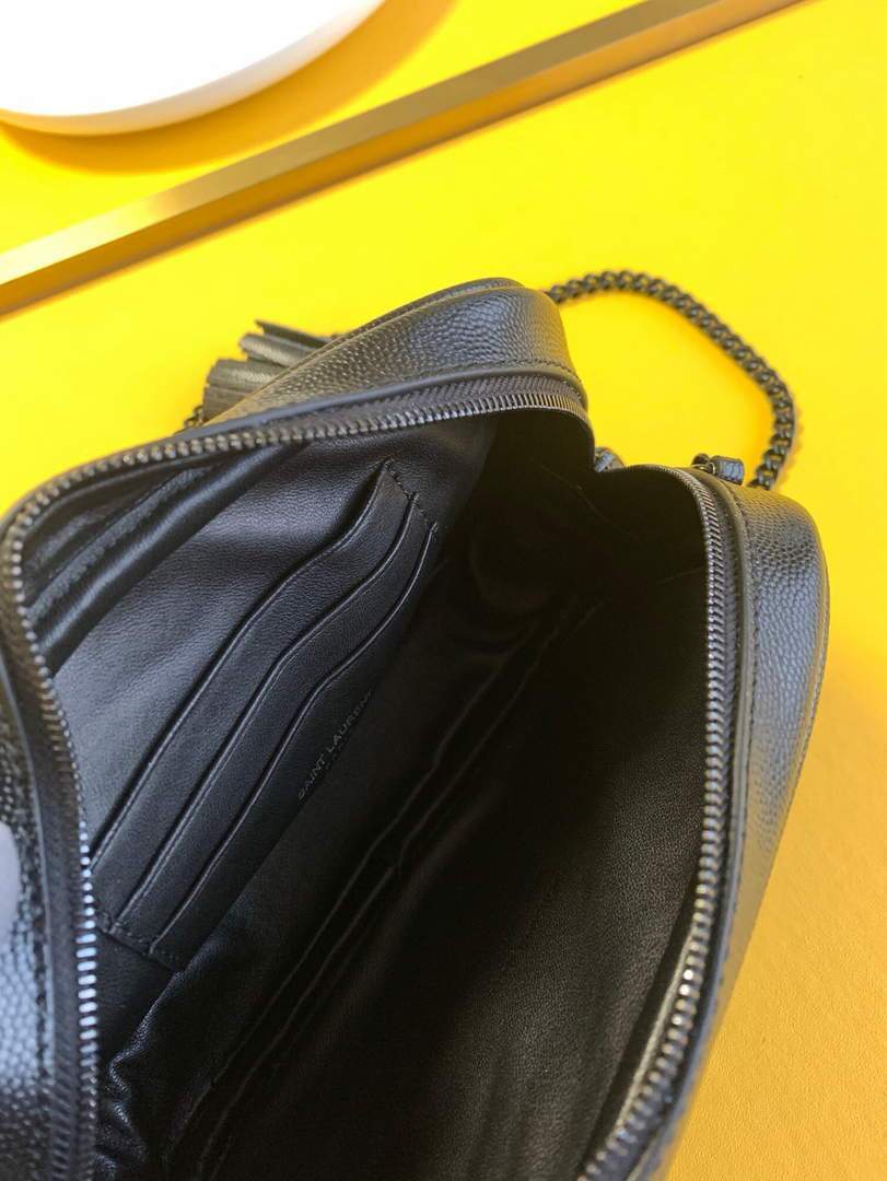 YSL 585040 Lou Mini Camera Bag in Black Matelasse Leather Black