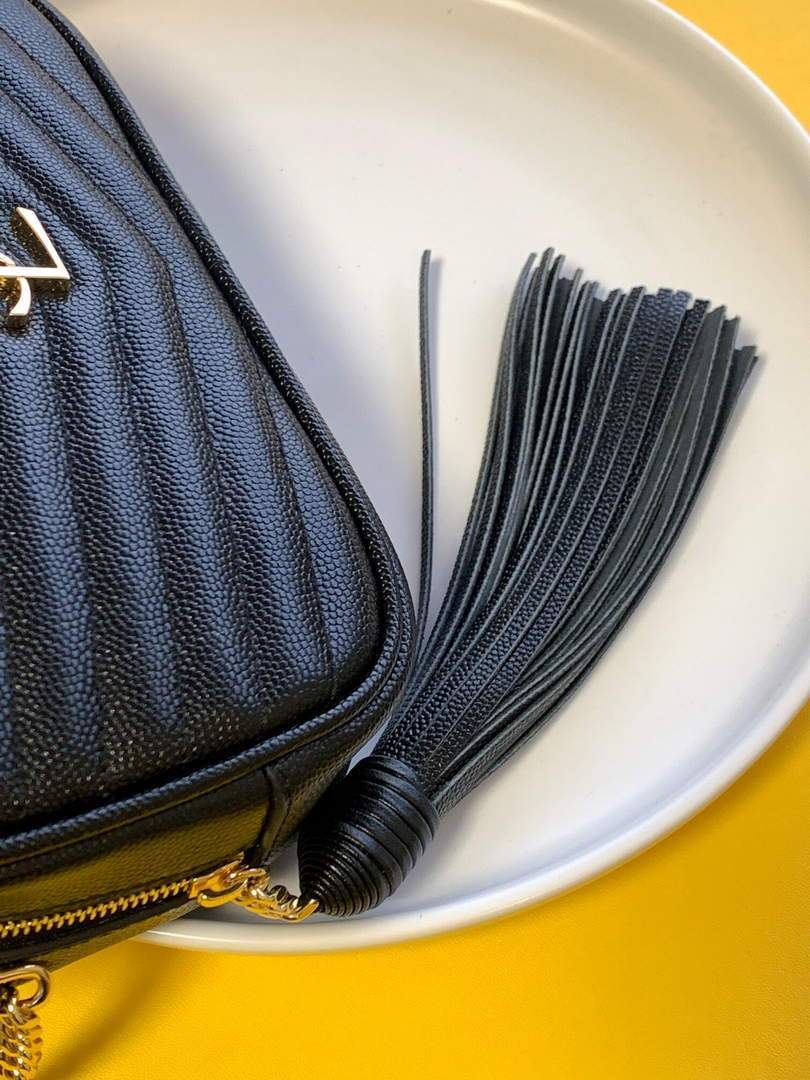 YSL 585040 Lou Mini Camera Bag in Black Matelasse Leather Black Gold buckle