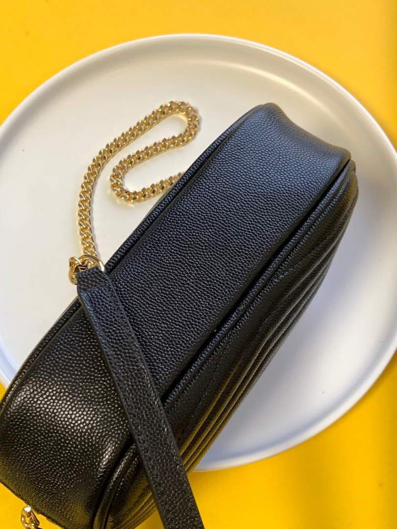 YSL 585040 Lou Mini Camera Bag in Black Matelasse Leather Black Gold buckle