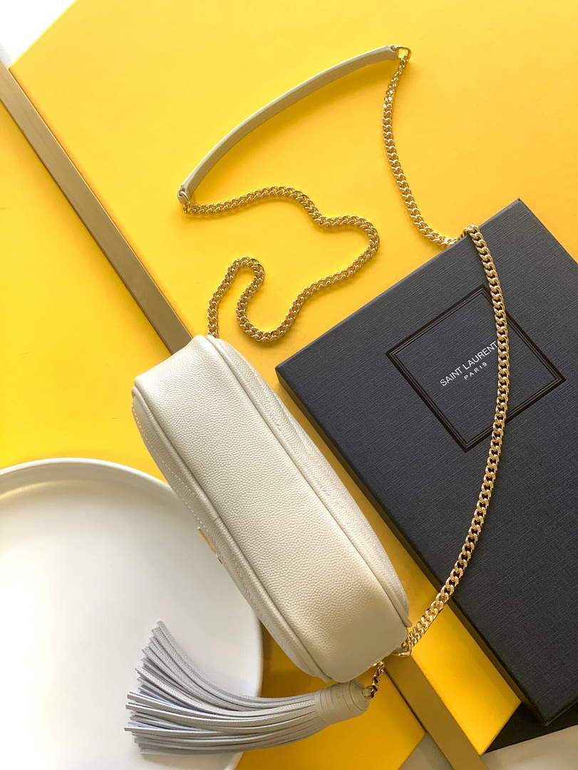 YSL 585040 Lou Mini Camera Bag in Black Matelasse Leather White