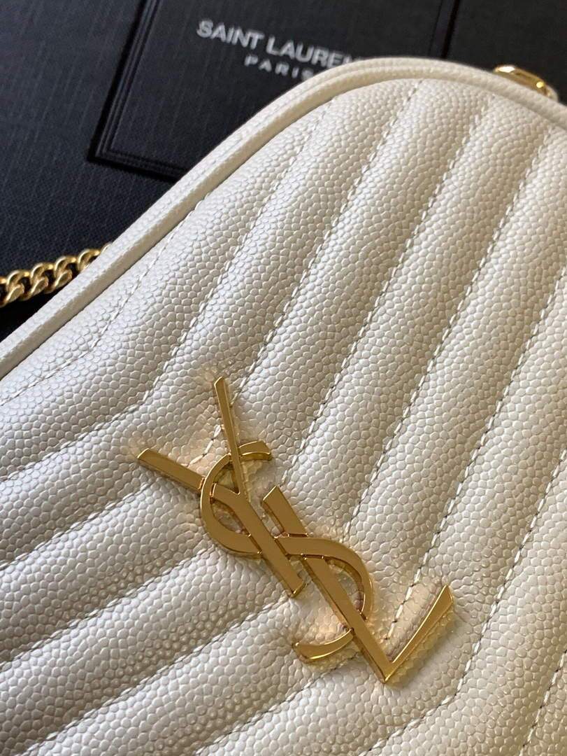 YSL 585040 Lou Mini Camera Bag in Black Matelasse Leather White