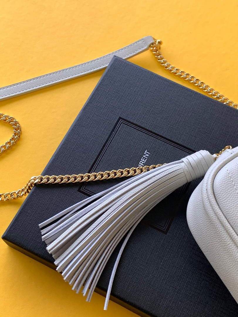 YSL 585040 Lou Mini Camera Bag in Black Matelasse Leather White