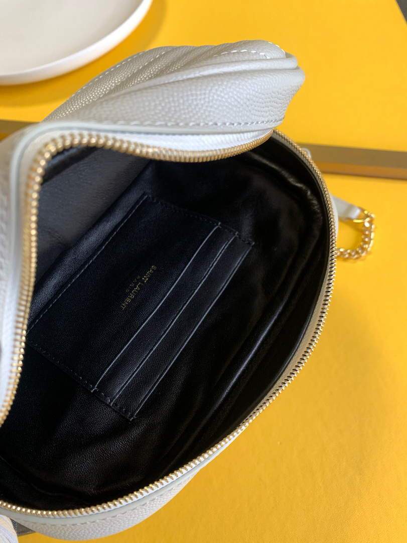 YSL 585040 Lou Mini Camera Bag in Black Matelasse Leather White
