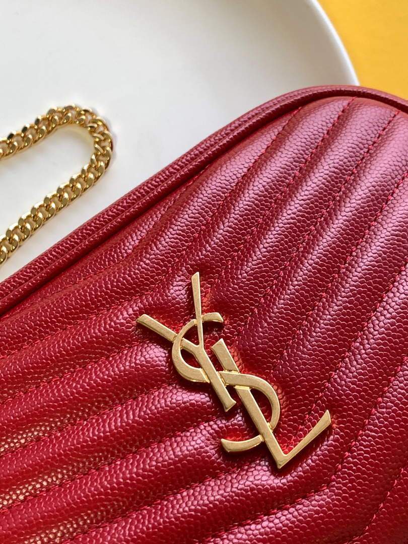 YSL 585040 Lou Mini Camera Bag in Black Matelasse Leather Red