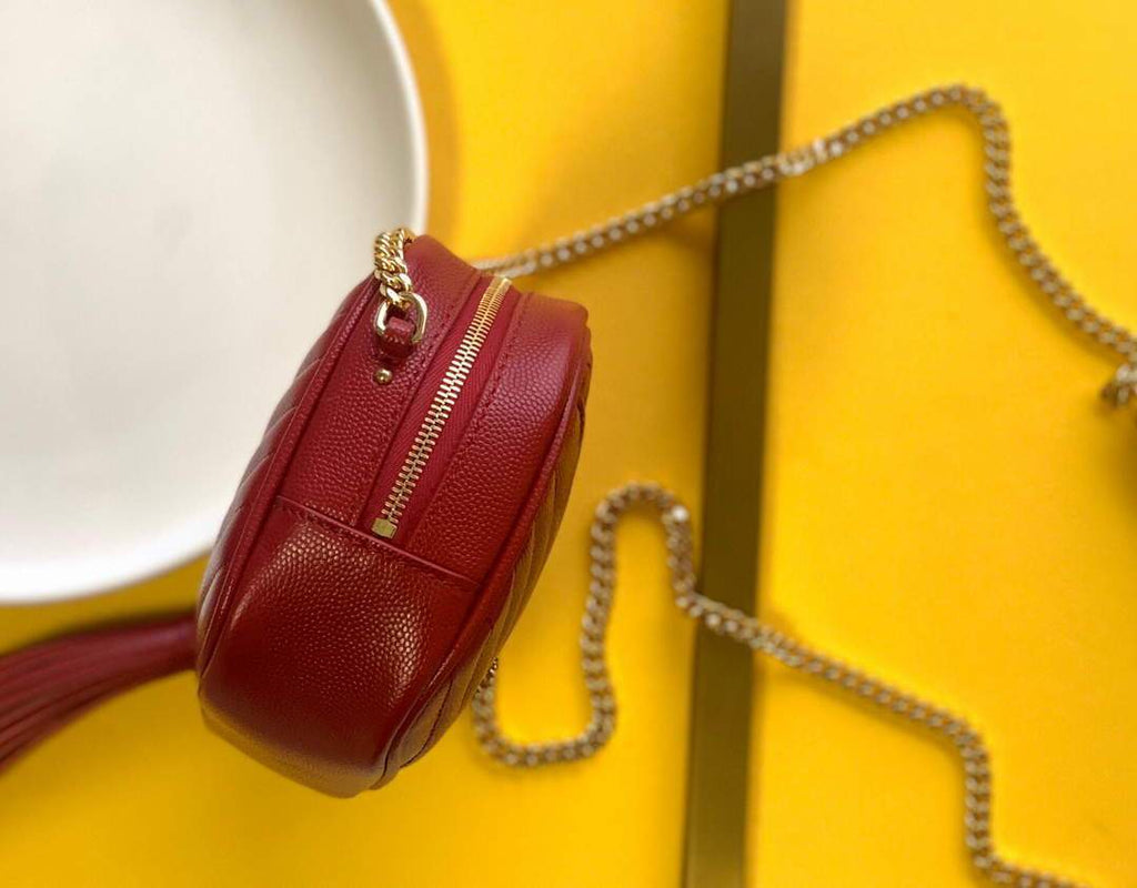 YSL 585040 Lou Mini Camera Bag in Black Matelasse Leather Red