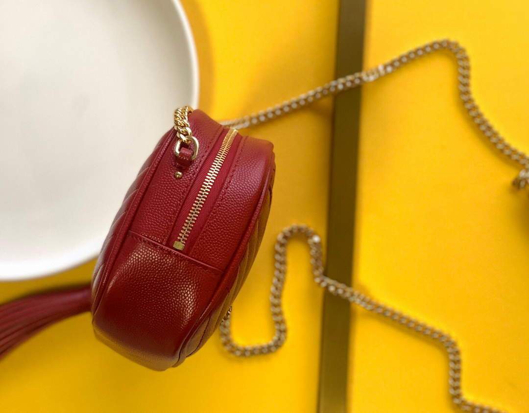 YSL 585040 Lou Mini Camera Bag in Black Matelasse Leather Red