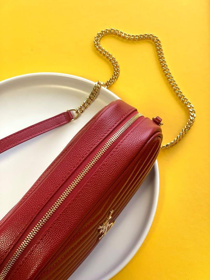 YSL 585040 Lou Mini Camera Bag in Black Matelasse Leather Red